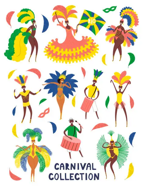 Vector illustration of Carnival people and elements set