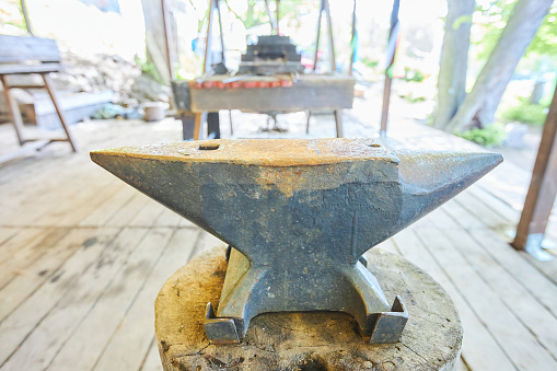 A medieval anvil for a blacksmith's work. Vintage methods of work.