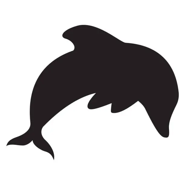 Vector illustration of Cute dolphin cartoon jumping. Black silhouette dolphin. Adorable dolphin.