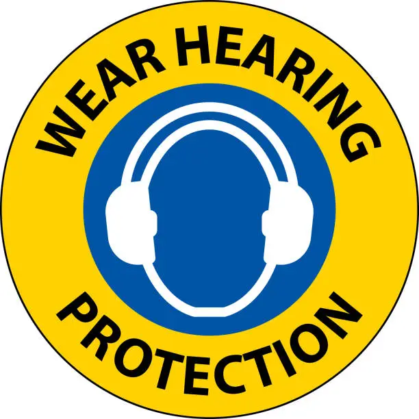 Vector illustration of Caution Wear hearing protection on transparent background