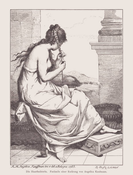 The braider, engraved by Angelica Kauffmann, wood engraving, published 1878 vector art illustration