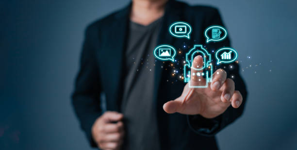 istock man touch bot icon and command prompt ai chat ability to create photos,compose song and novels,make videos,stock trading,ai disruption in many professions.Digital Artificial Intelligence(AI) technology 1715312026