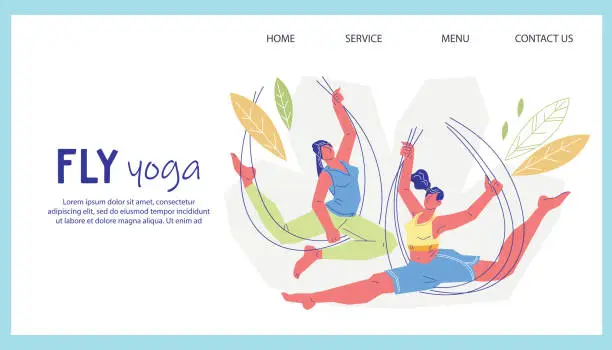 Vector illustration of Fly or aerial yoga fitness studio website vector banner or poster template.