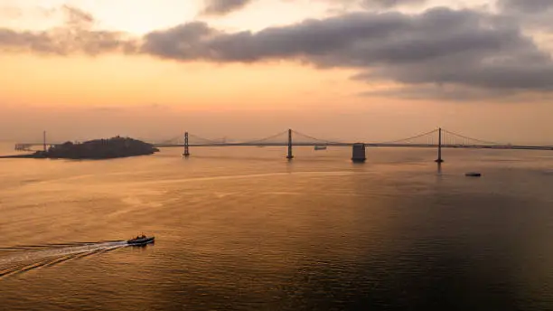 Sunrise looking East towards the San Francisco Oakland Bay Bridge.