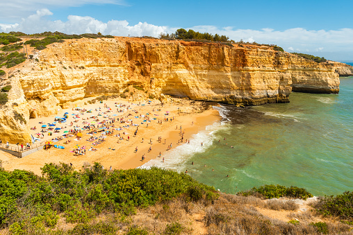 Praia da Marinha, most famous beautiful Marinha beach in Algarve, Atlantic coast, Portugal .