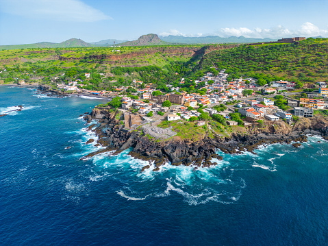 Cidade Velha Aerial View. The oldest city in the Republic of Cape Verde. Santiago Island Landscape. The Republic of Cape Verde is an island country in the Atlantic Ocean. Africa.