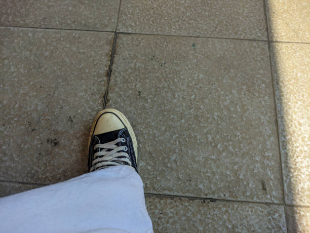a foot with black shoe
