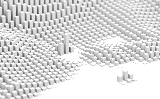 White abstract cubes landscape background. 3d render illustration. Selective focus.