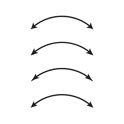Semicircular curved thin long double ended arrow. Dual semi circle arrow. Vector illustration.