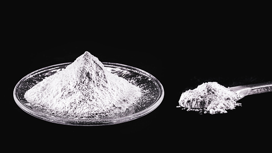 cellulose powder, isolated, copyspace, white powder, industrial substance used in paper raw material