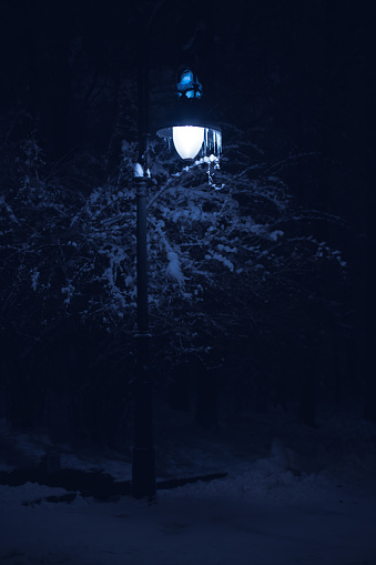 dirty pollution concept picture of dark abandoned space in winter slums with frozen lantern object