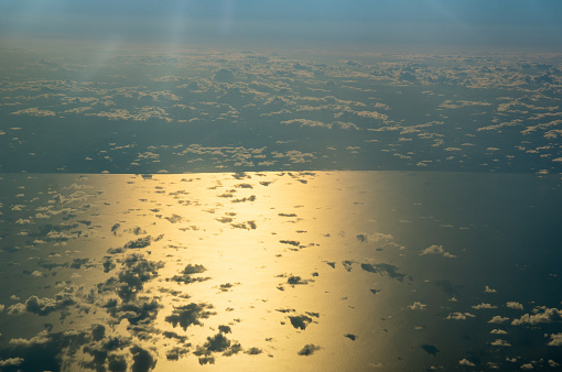 Brazilian coast seen from plane at sunset