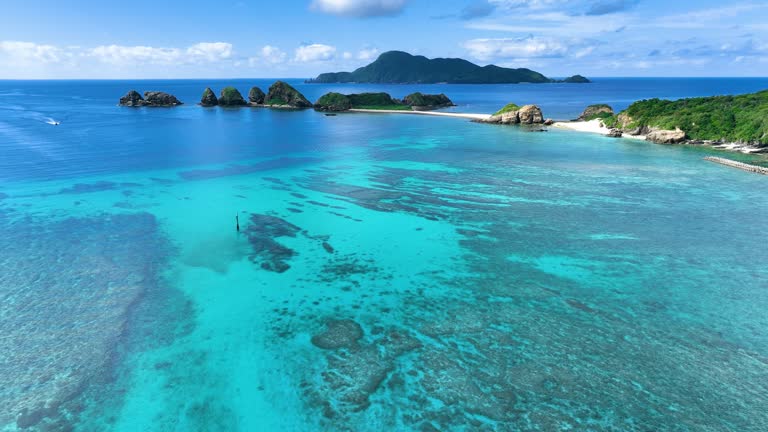 Aerial of the Kerama islands near Naha in Okinawa in the Pacific ocean of Japan