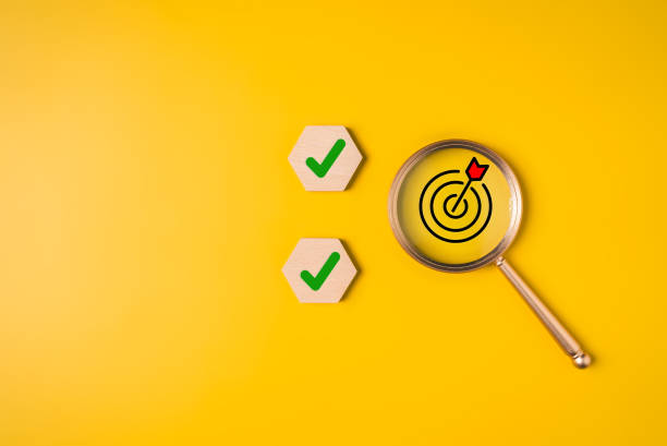 istock Business target goal and correct sign icons for increasing successful project plan, Business strategy planning management, Business goal, Innovation and inspiration for creativity idea thinking 1715470292