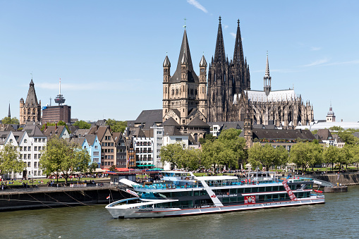 Cologne, Germany - May 5, 2018: KD Köln Düsseldorfer excursion boat ‘RheinFantasie’ on the river Rhine