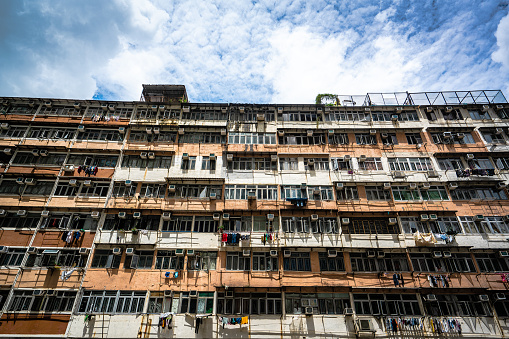 Old community, apartment building in Hong Kong, residential real estate