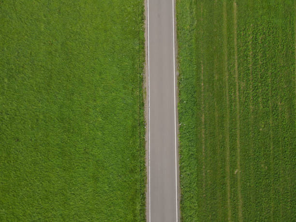 istock View from above of a road between grass fields in the landscape 1715505144