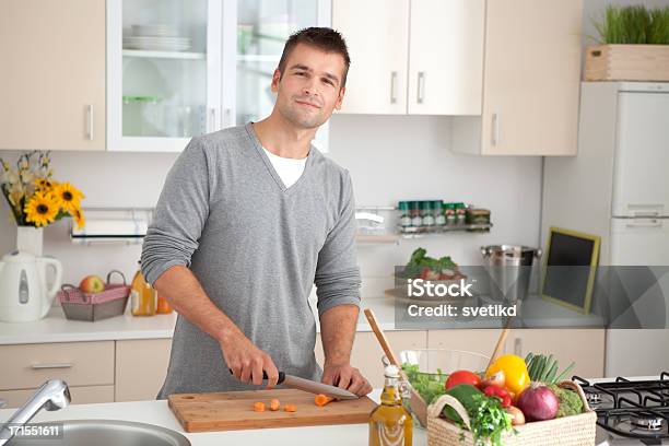 Young Men In Kitchen Stock Photo - Download Image Now - 30-39 Years, Activity, Adult