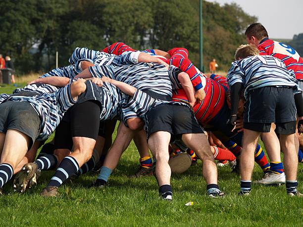 the big shove - rugby scrum stockfoto's en -beelden