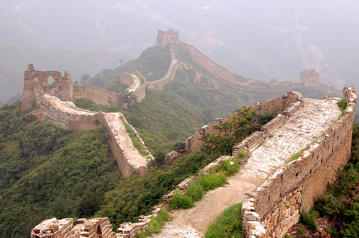 The Great Wall of China. This section of the Great Wall is at Jinshanling, a wild part of the wall with scenic views near Beijing. The Great Wall of China is a UNESCO World Heritage Site.