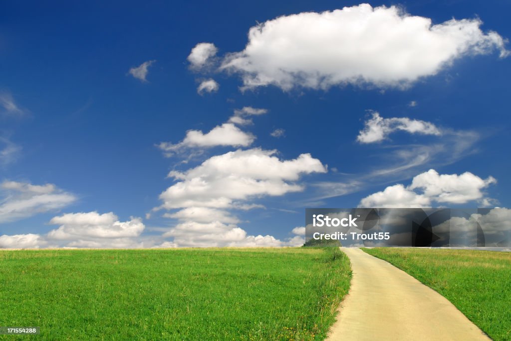 Paisaje de campo verde y camino rural - Foto de stock de Aire libre libre de derechos