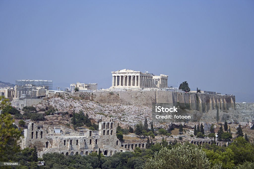 Akropolis und Berge - Lizenzfrei Parthenon Stock-Foto