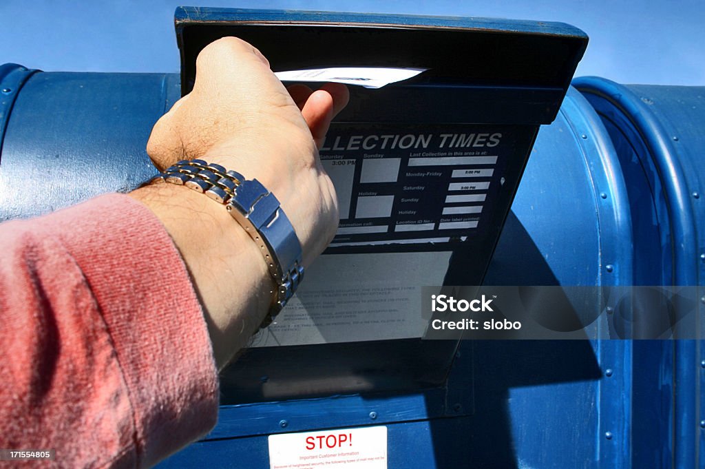 Sending Letter Drive thru Mail drop off in United States. Mailbox Stock Photo