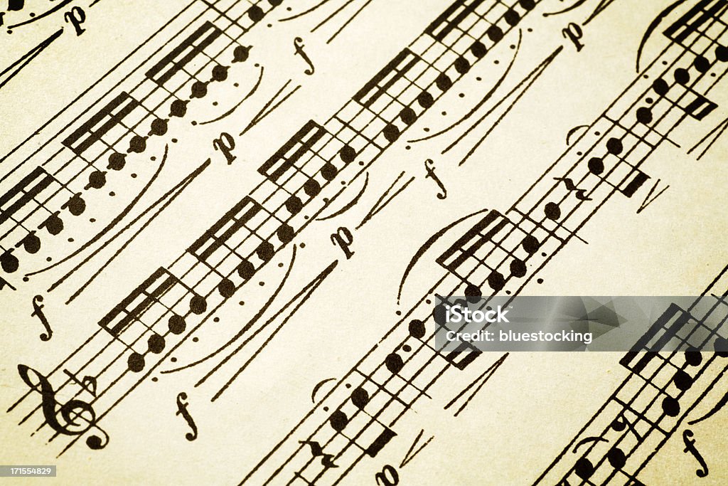 Sheet Music Music on old paper.  Sepia toned. Baroque Style Stock Photo