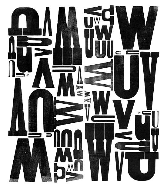 gruunge bois type de lettres u v w - letterpress typescript alphabet wood photos et images de collection