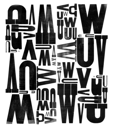 Antique wood type letters UVW letterpress printed by hand. Cut them out and assemble your own type collage or message! Part of a series. More in my