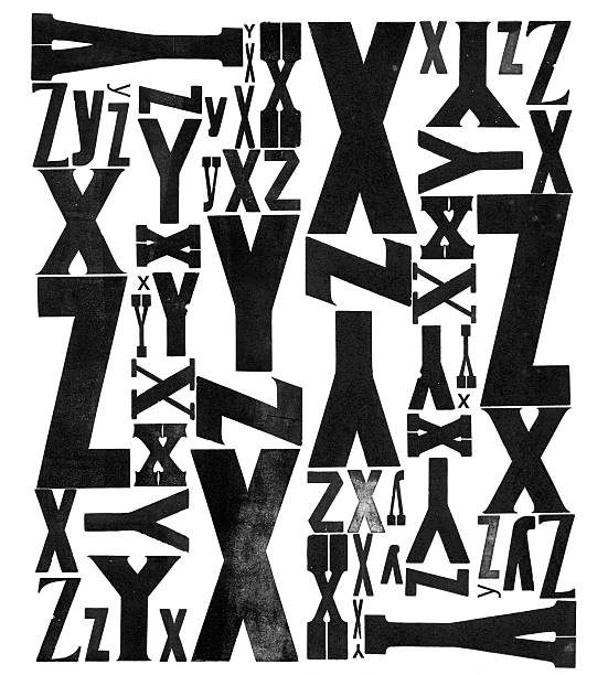 그런지 목재 종류 편지들이 x y z - alphabet letterpress typescript wood 뉴스 사진 이미지