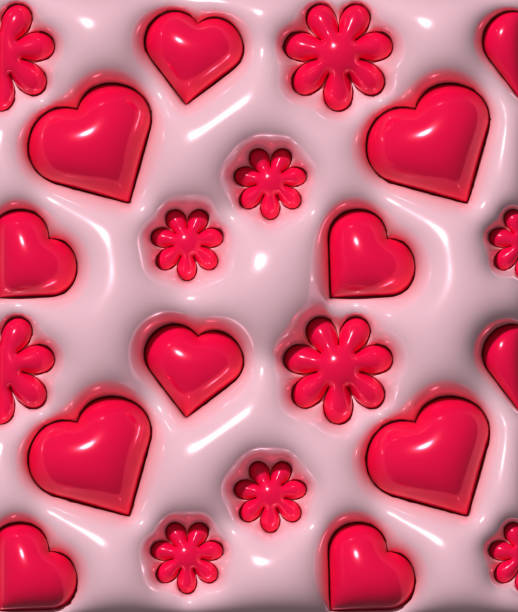 istock Red hearts and flowers on a pink background, No. D rendering illustration 1715552917