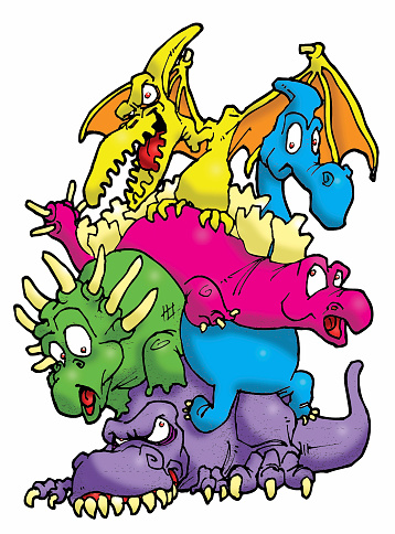 a big pile of dinosaurs