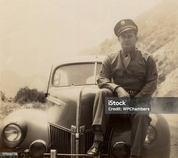 Old Photoofficer On Car Stock Photo - Download Image Now - Photograph, Family, Photography