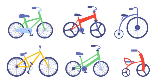 자전거 벡터 개념 집합 - bicycle racing bicycle isolated red stock illustrations