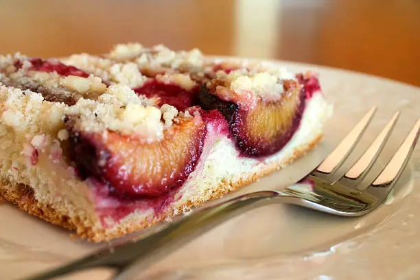 Delicious close up of a plum cake dessert.