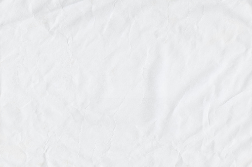 Empty blank white coloured grunge crumpled crushed paper horizontal