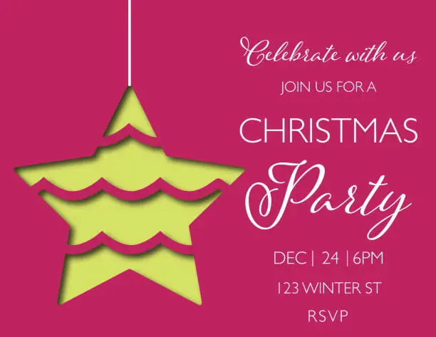 Vector illustration of Cute Cut Paper Christmas Party Invitation