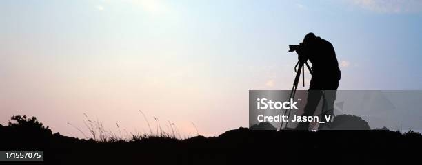 Panoramic Photographer At Sunrise Stock Photo - Download Image Now - Achievement, Adult, Adults Only