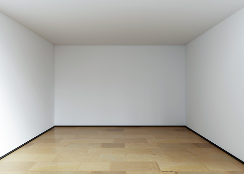 Front view abstract empty white room with parquet wood floor