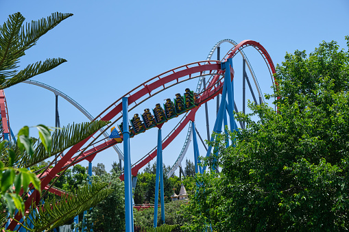 rollercoaster with blue sky