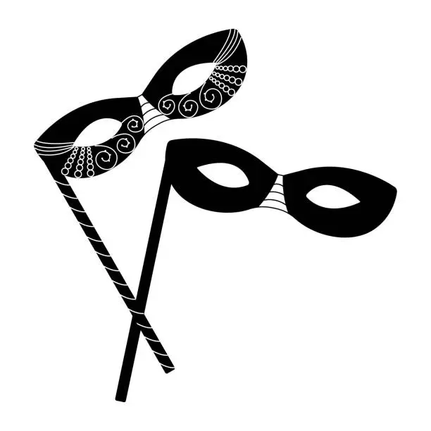 Vector illustration of Two black and white masquerade masks