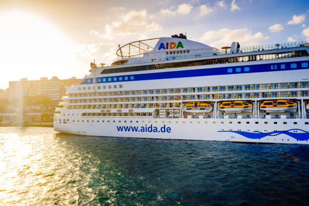 Santa cruz de tenerife, spain - january 12, 2022: Transatlantic vacation cruise ship Aida, moored at port.