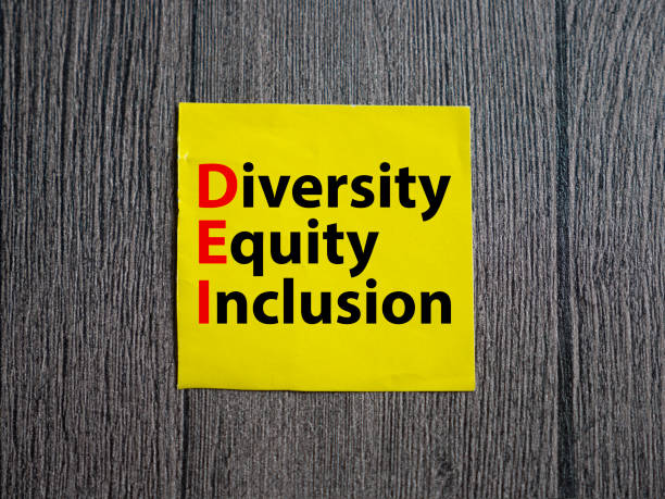 Diversity Equity Inclusion, text words typography written on paper, life and business motivational inspirational stock photo