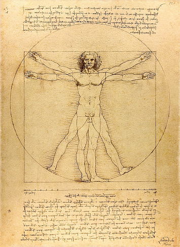 The Vitruvian Man drawn by Leonardo da Vinci in 1492.