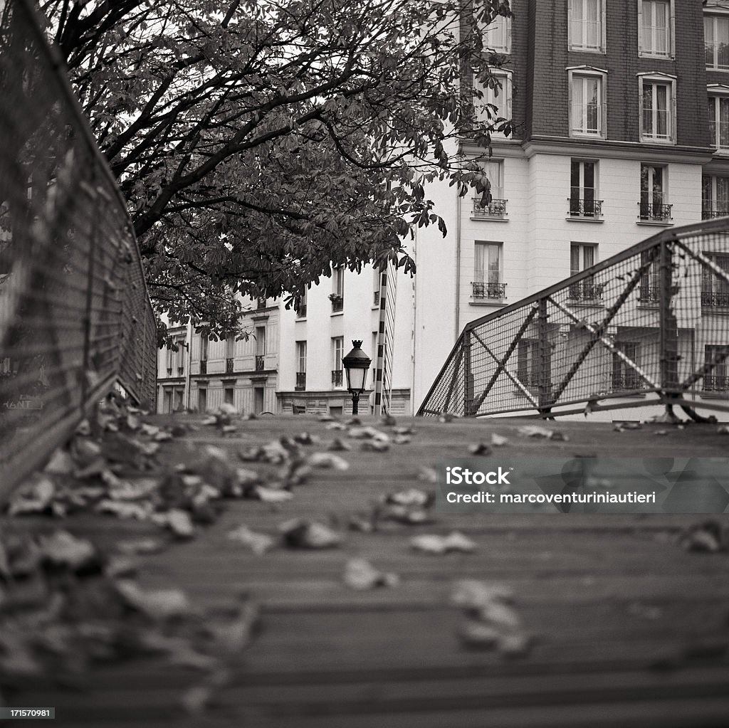 Puente sobre canal, streetlamp, en la ciudad de París - Foto de stock de Acera libre de derechos