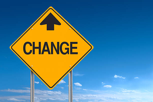 istock Change Ahead Road Sign Post on Sky Background Clipping Path 171571298