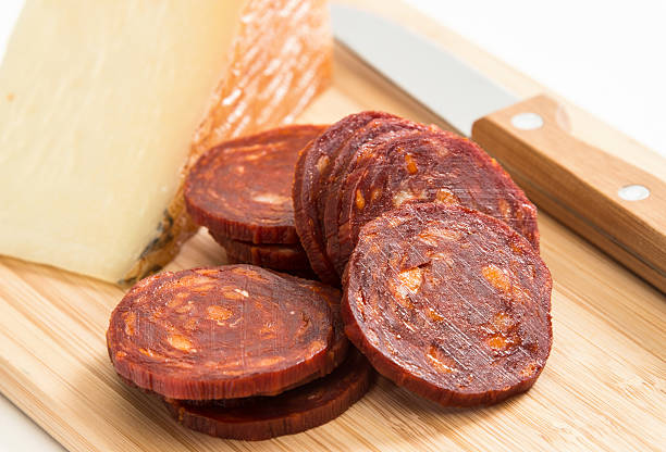 Manchego Cheese and Chorizo Spanish manchego cheese and slices of chorizo spanish culture photos stock pictures, royalty-free photos & images