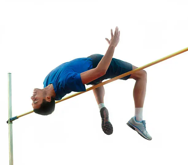 Photo of High Jumper Over Hurdle, Isolated On White