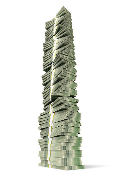 tower of money - stack heap currency one hundred dollar bill stock-fotos und bilder
